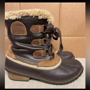 SOREL SLIMPACK WOMENS LEATHER WINTER WATERPROOF BOOTS Sz 9